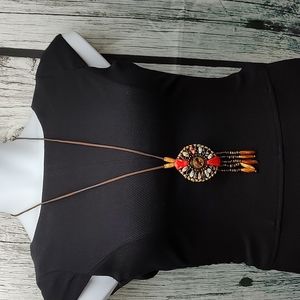 Boho vegan leather beaded necklace